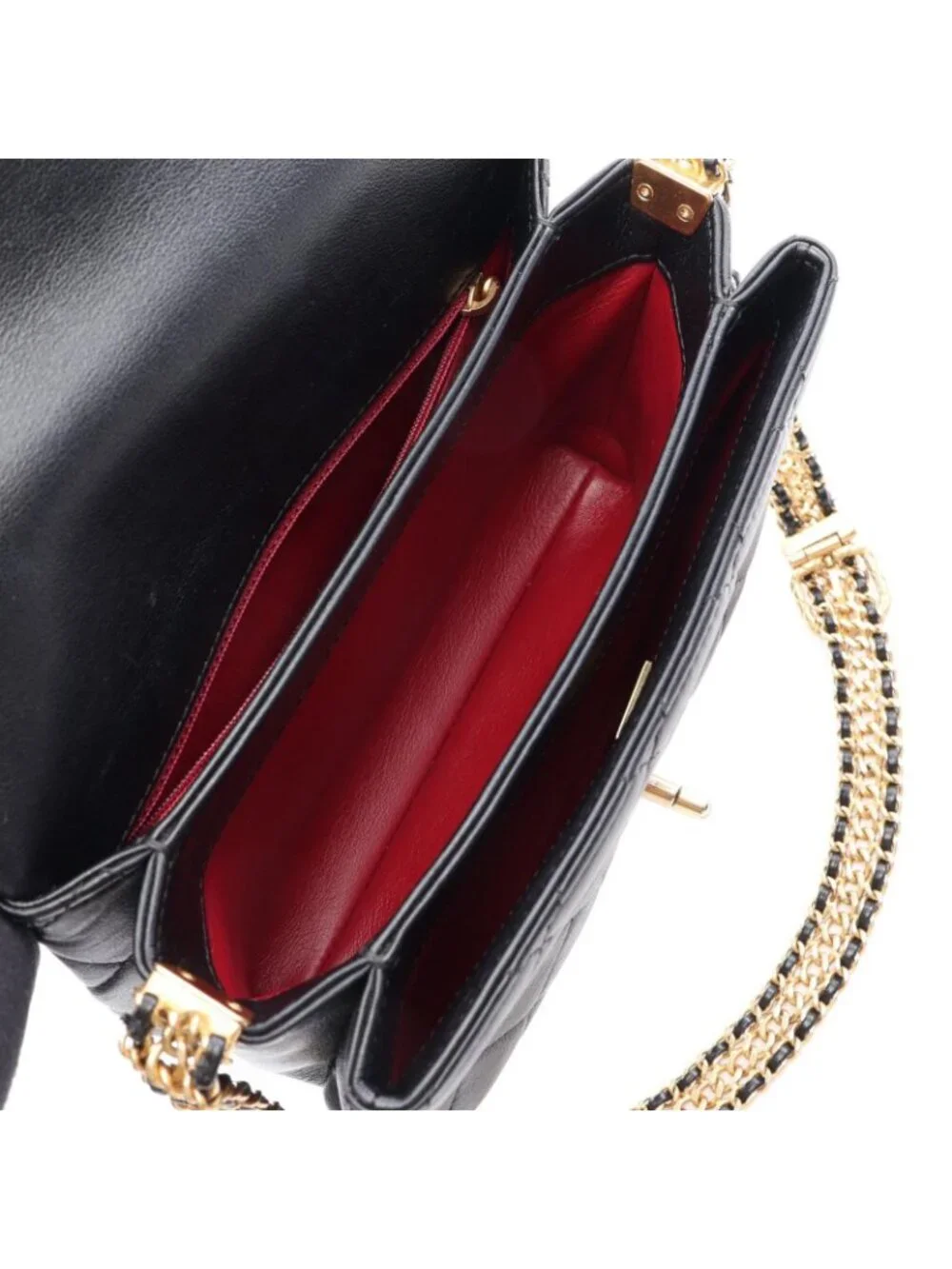 Chanel Shoulder Bag Quilted Black Lambskin Small Flap Chain
